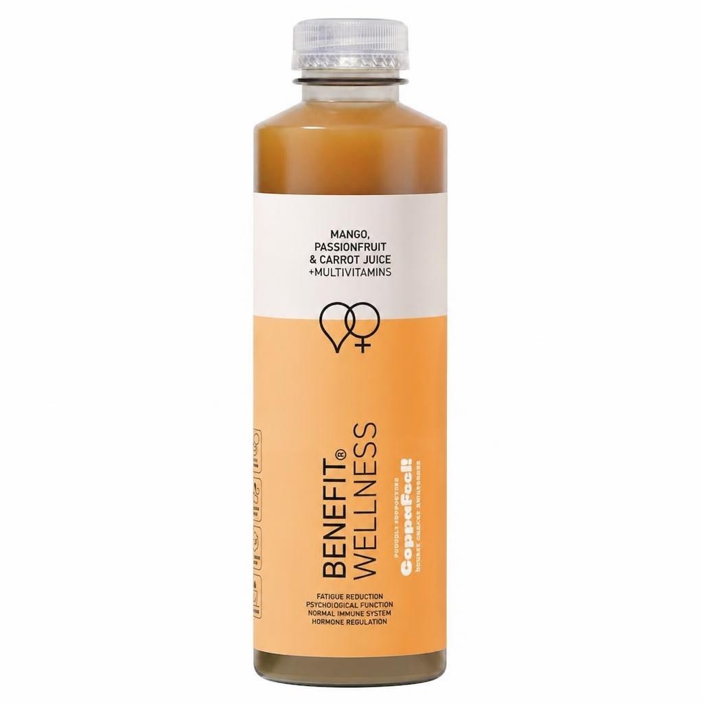 BENEFIT WELLNESS MANGO, PASSION FRUIT & CARROT JUICE + MULTIVITAMINS 750ml.