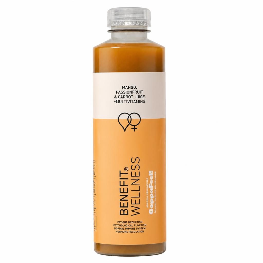 BENEFIT WELLNESS MANGO, PASSION FRUIT & CARROT JUICE + MULTIVITAMINS 750ml.