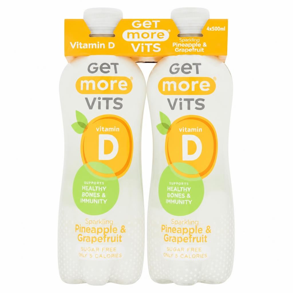 Get More Vits Vitamin D Sparkling Pineapple & Grapefruit 4 x 500ml