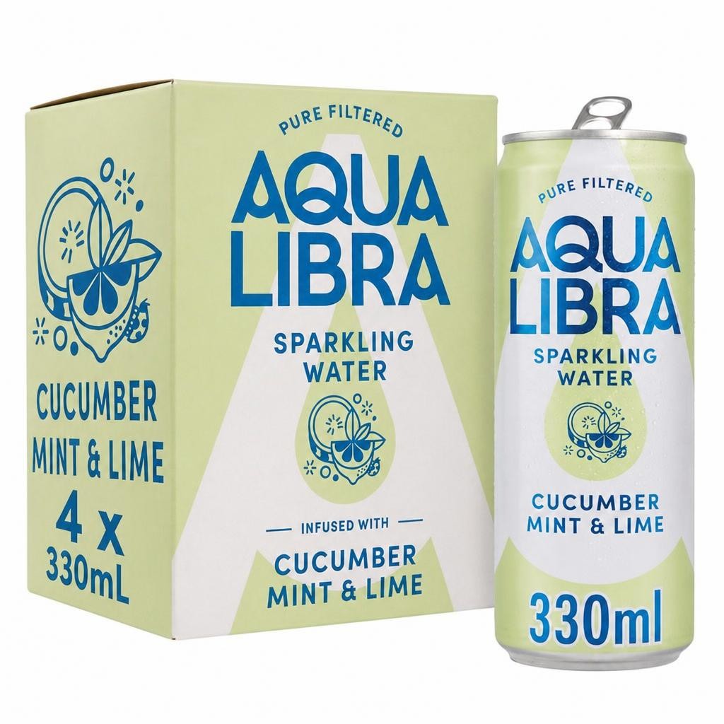 Aqua Libra Sparkling Water Cucumber, Mint and Lime 4 x 330ml
