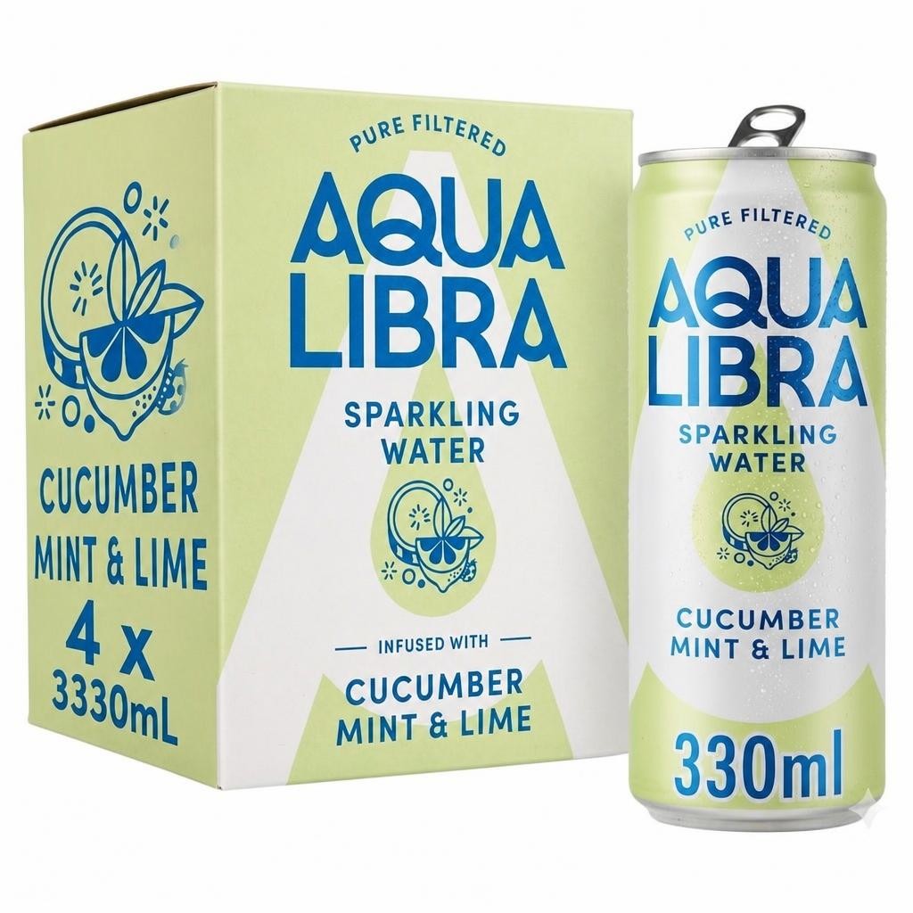 Aqua Libra Sparkling Water Cucumber, Mint and Lime 4 x 330ml