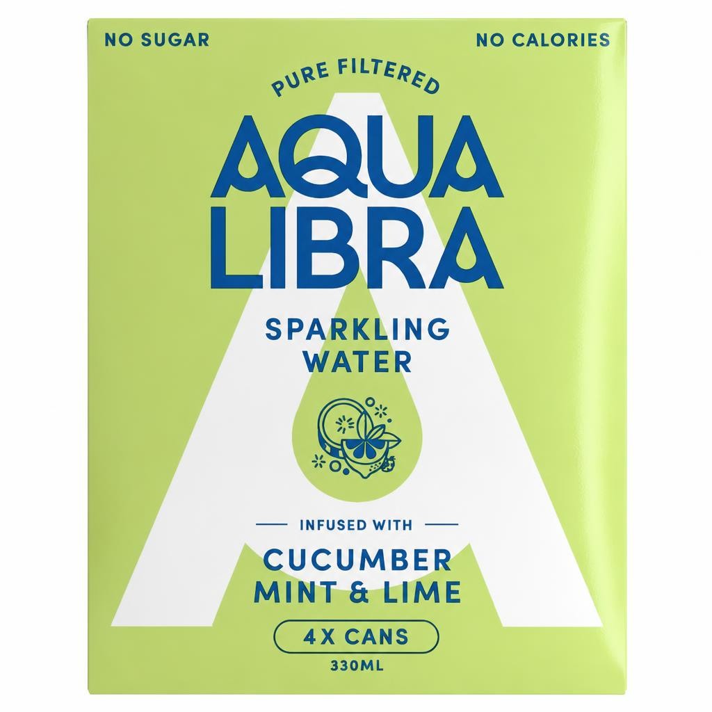 Aqua Libra Sparkling Water Cucumber, Mint and Lime 4 x 330ml