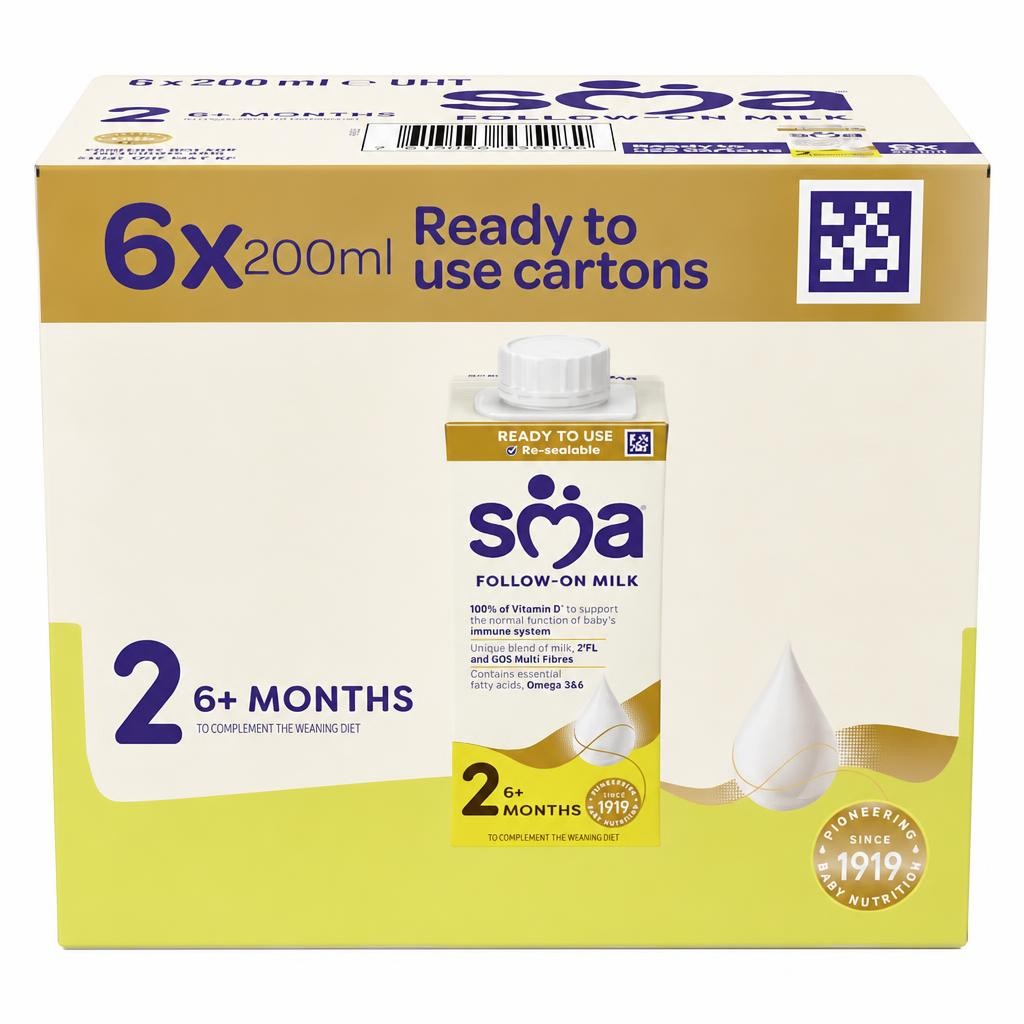 SMA Follow On Baby Milk Formula Liquid Ready to Feed 6+ months 6x200ml