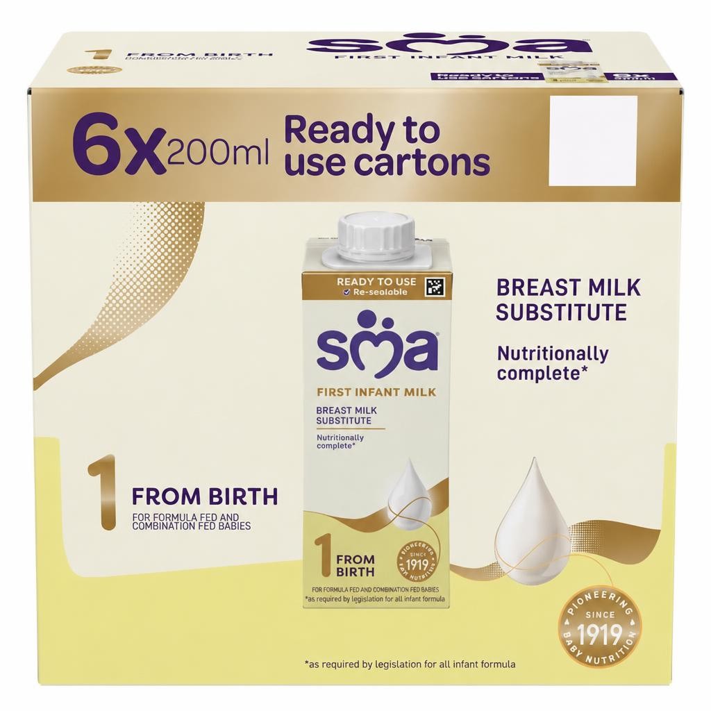 SMA First Infant Baby Milk Formula Liquid Ready to Feed from Birth 6x200ml