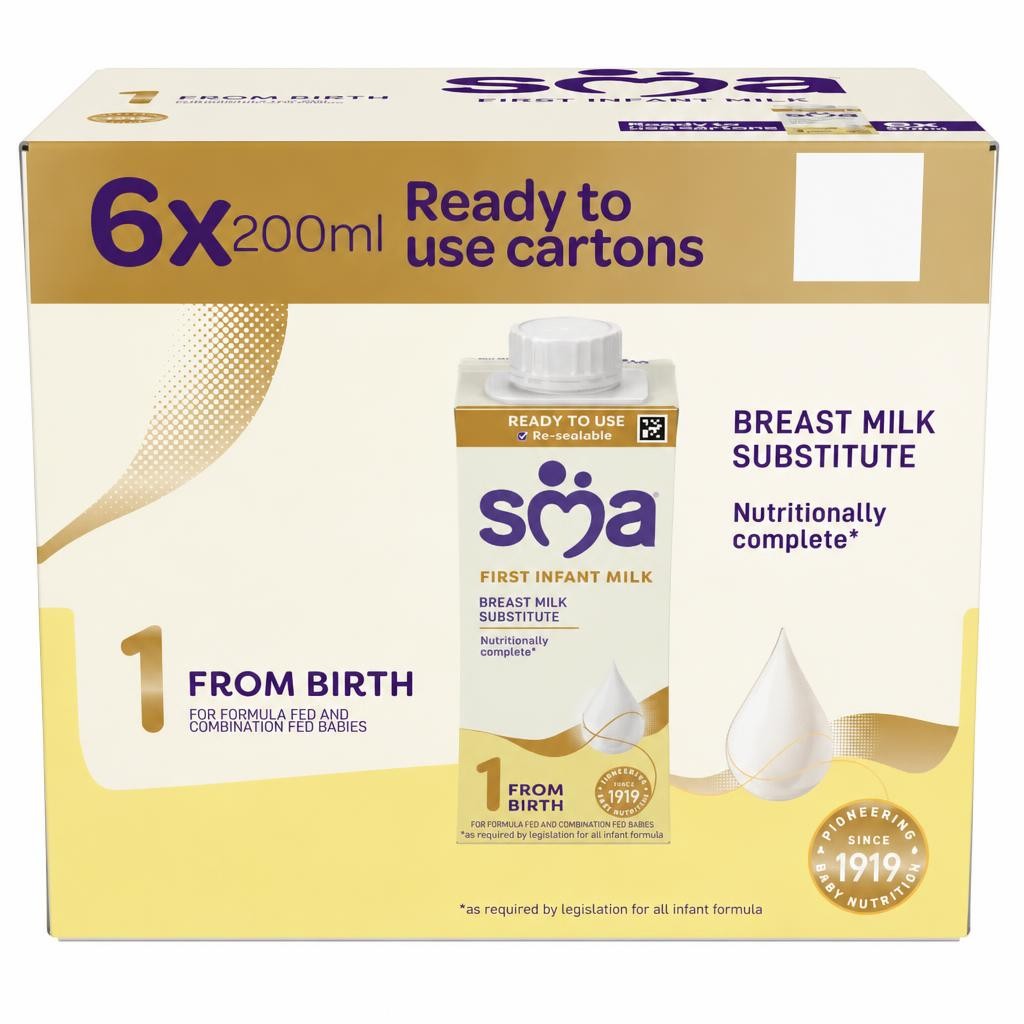 SMA First Infant Baby Milk Formula Liquid Ready to Feed from Birth 6x200ml