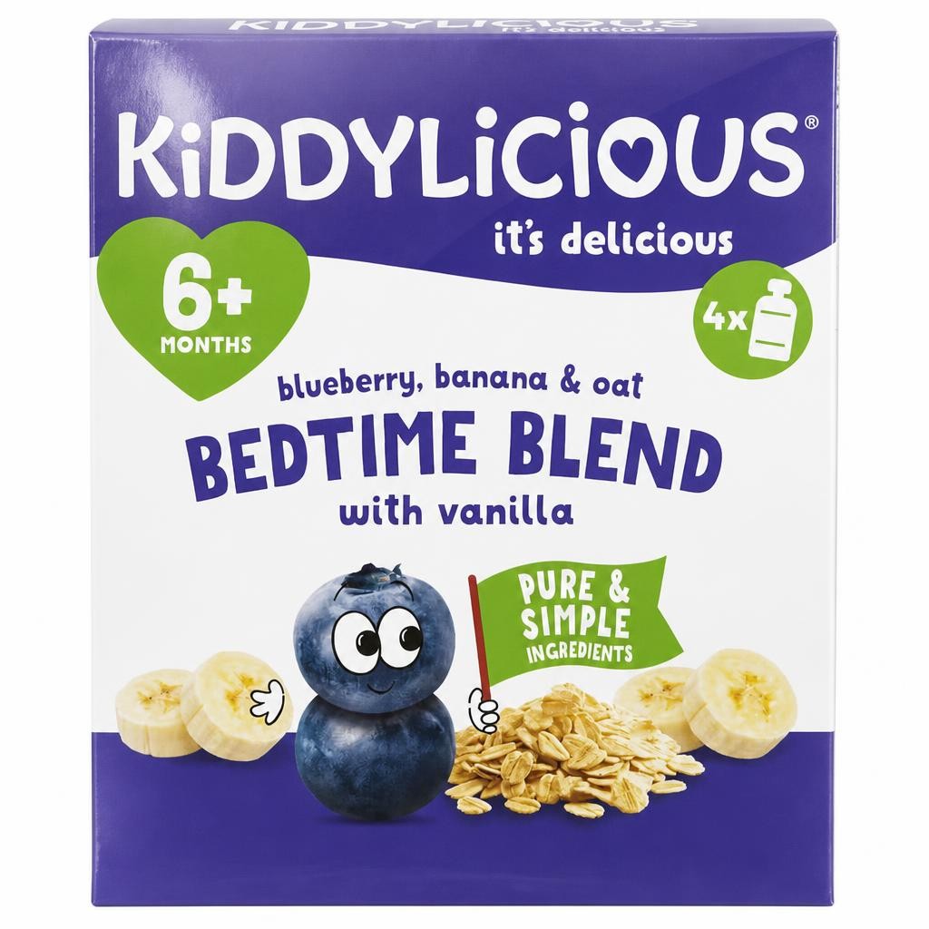 Kiddylicious Bedtime Blend Blueberry Banana & Oat Pouches 4x100g
