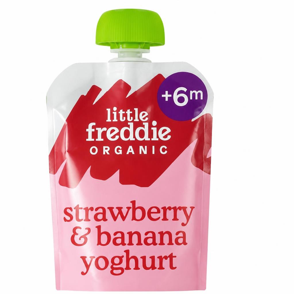 Little Freddie Organic Strawberry & Banana Greek Style Yoghurt Baby Food Pouch 6+ Months 100g