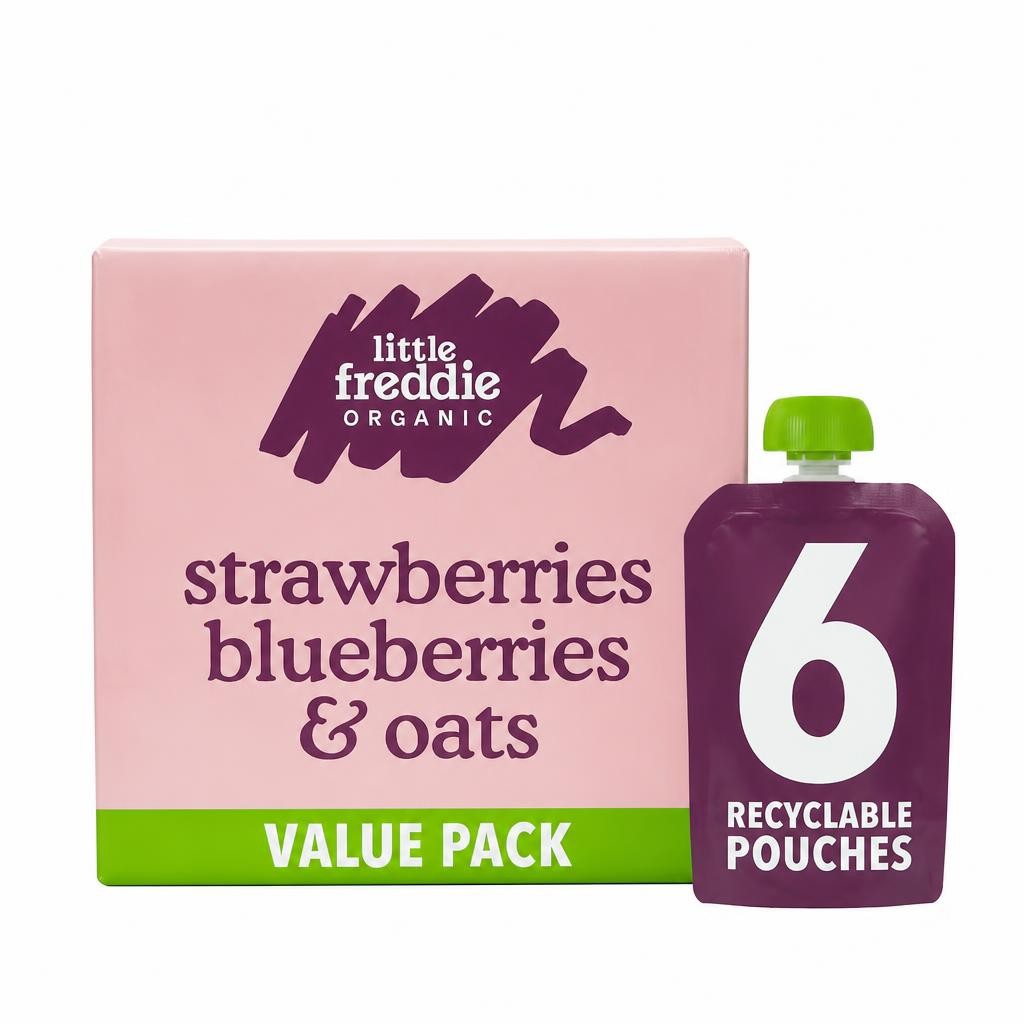Little Freddie Organic Strawberries, Blueberries & Oats Baby Food Pouch Multipack 6+ Months 6 x 100g