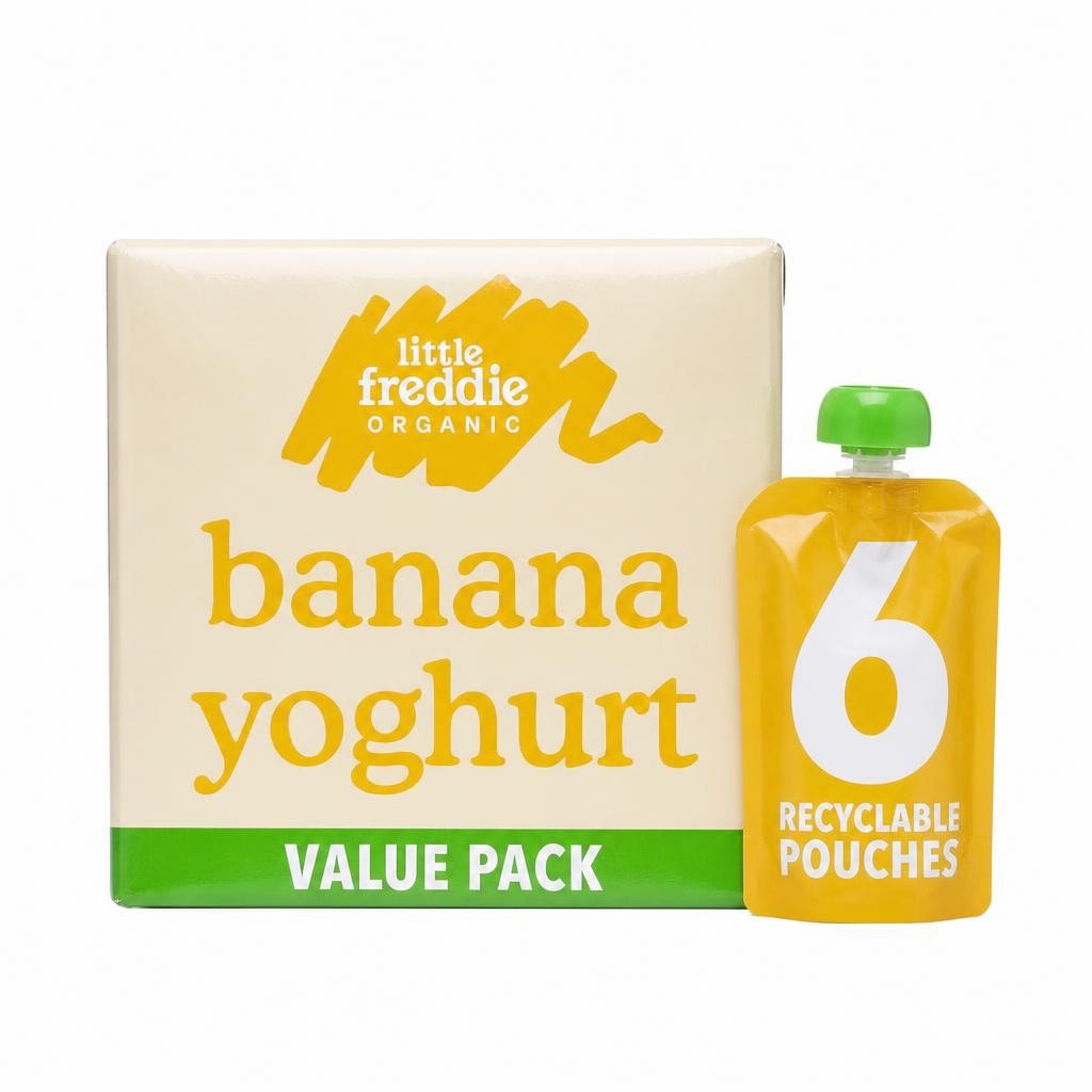 Little Freddie Organic Banana Greek Style Yoghurt Baby Food Pouch Multipack 6+ Months 6 x 100g