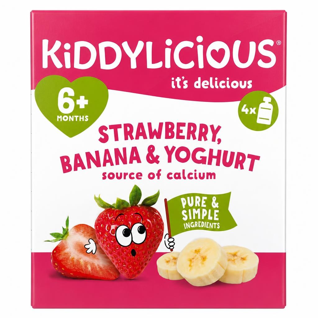 Kiddylicious Pouches Strawberry, Banana & Yoghurt 6m+ 4 x 100g