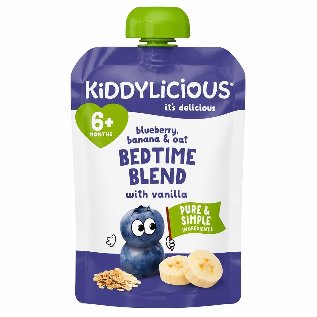 Kiddylicious Pouches Bedtime Blend Blueberry, Banana & Oat 6m+ 100g