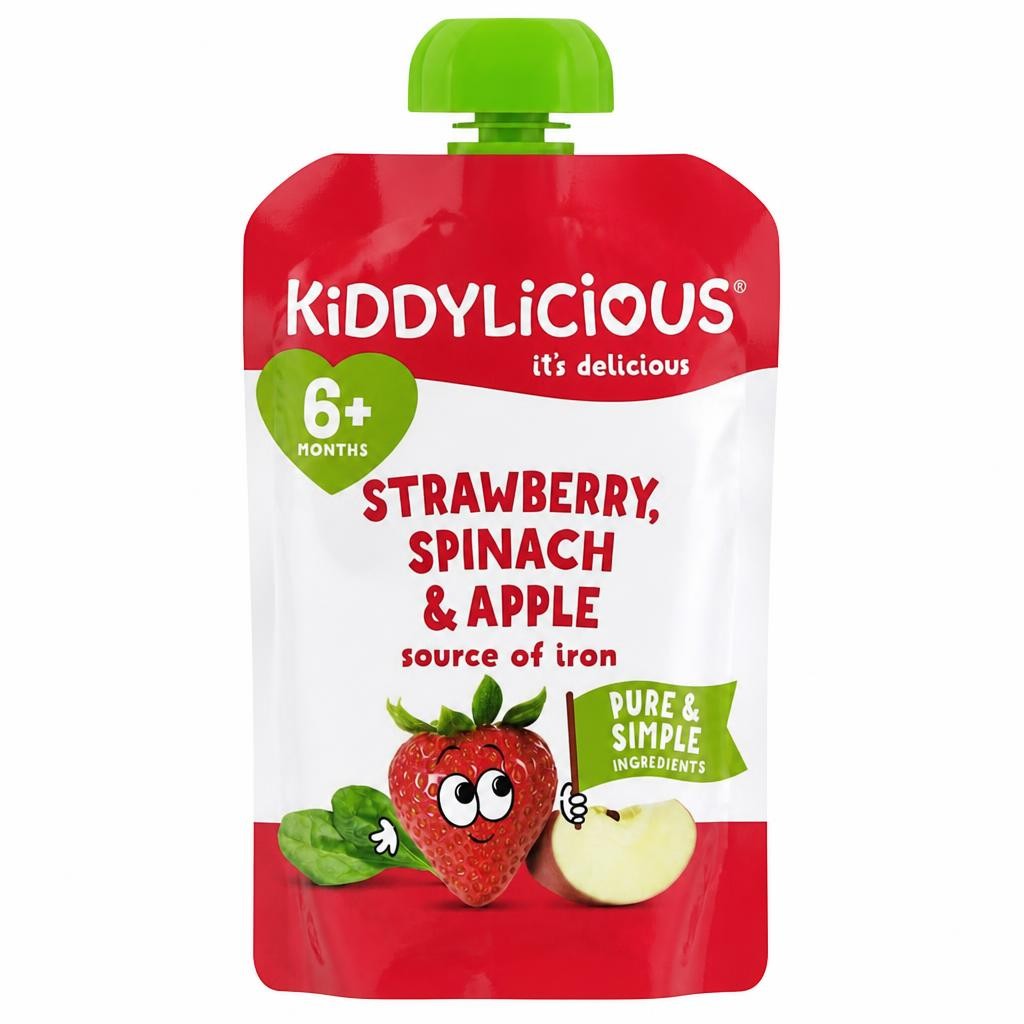 Kiddylicious Pouches Strawberry, Apple & Spinach 6m+ 100g