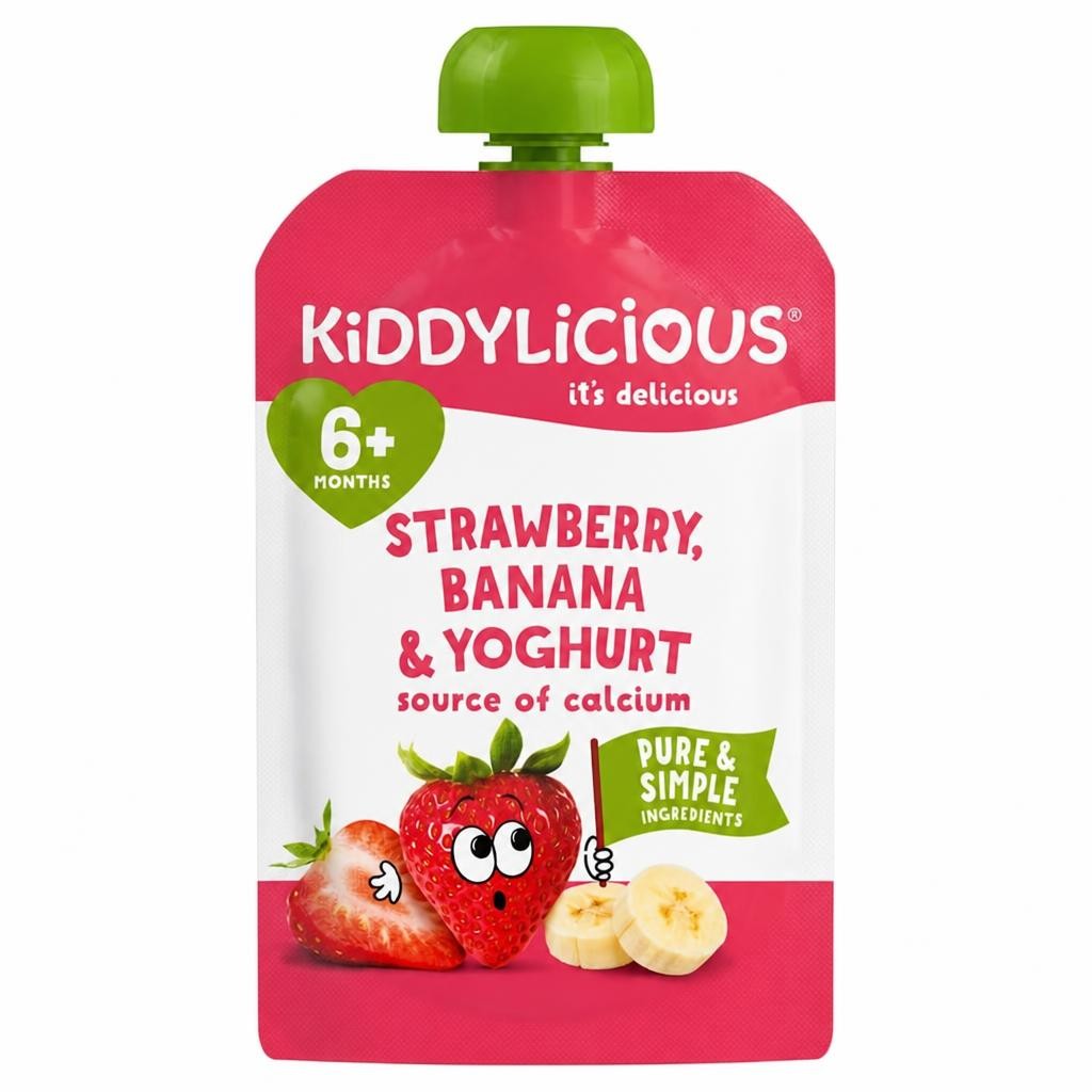 Kiddylicious Strawberry Banana & Yogurt Pouch 100g