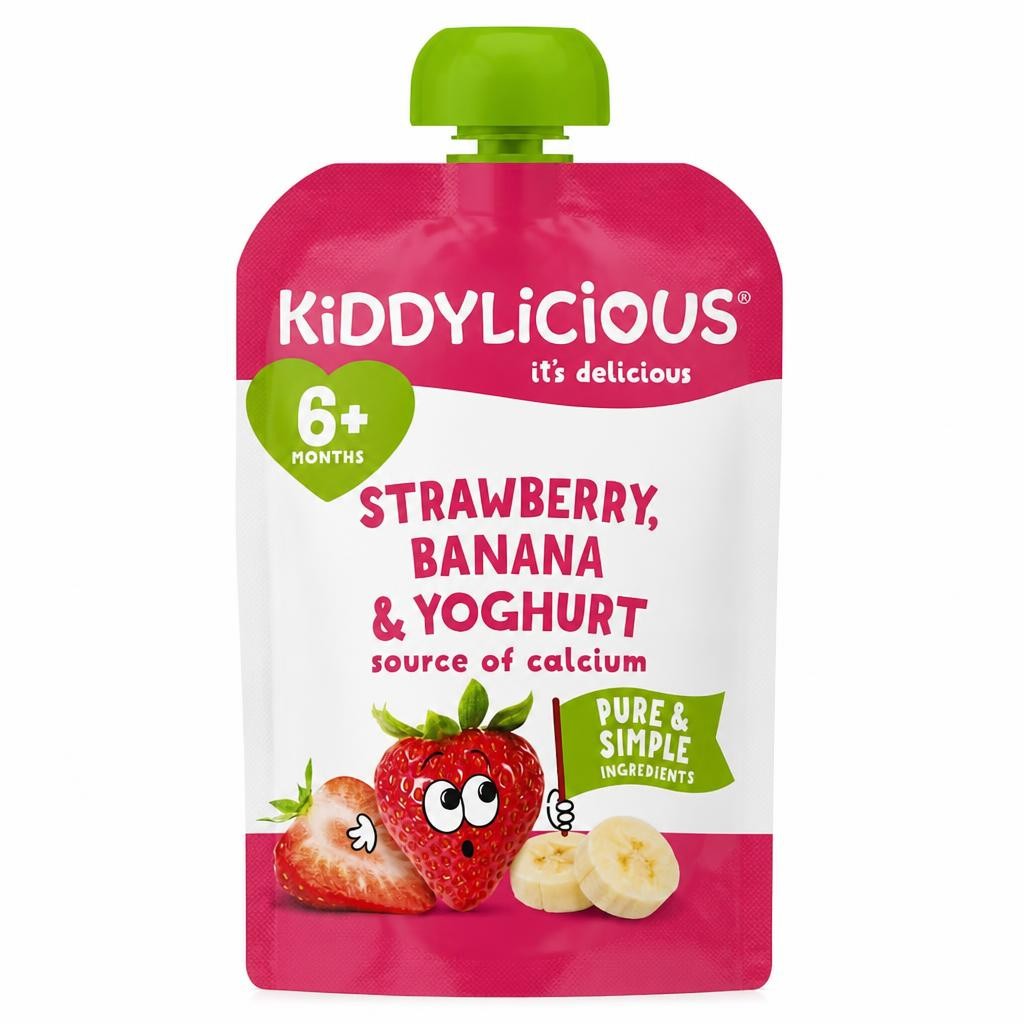 Kiddylicious Strawberry Banana & Yogurt Pouch 100g