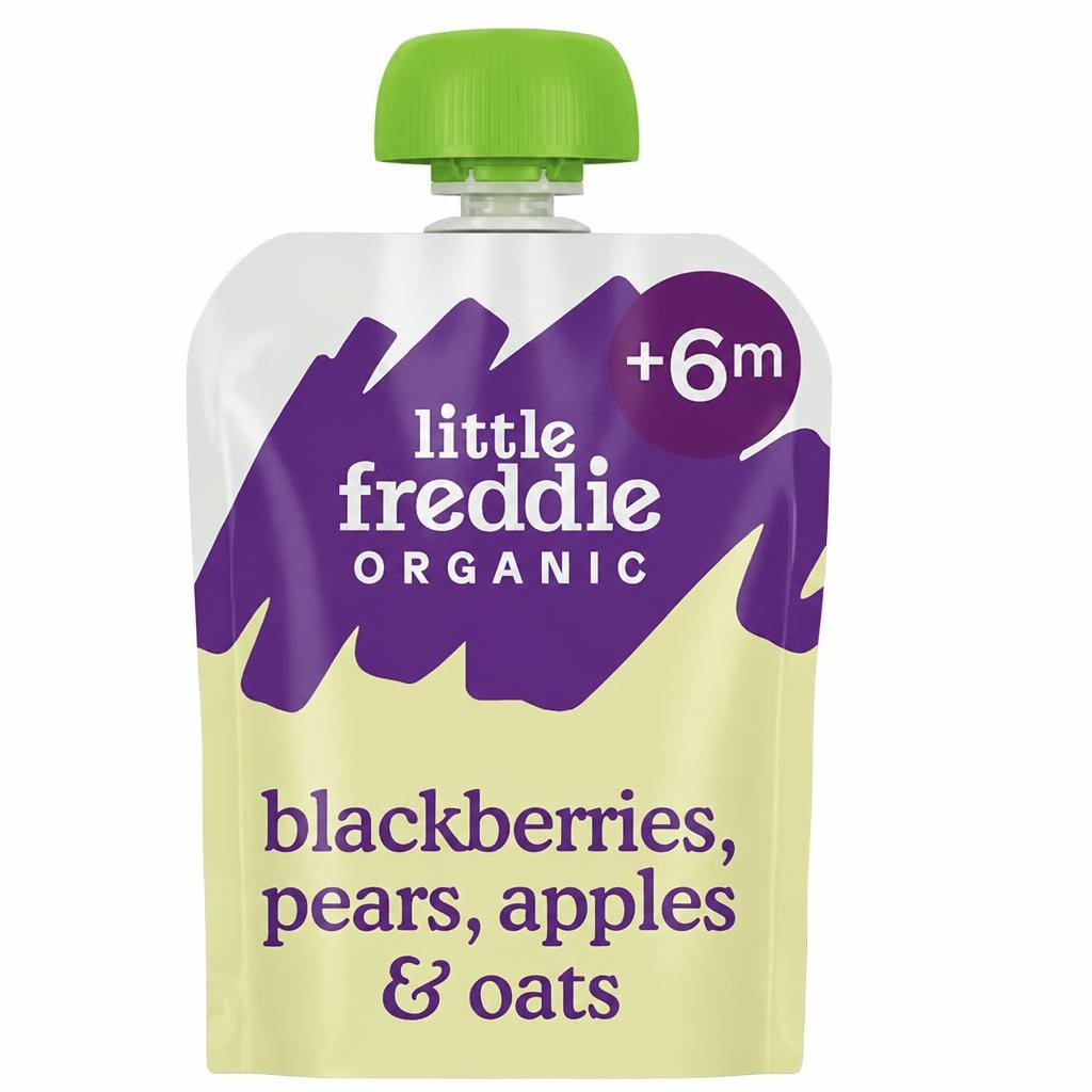 Little Freddie Organic Blackberries, Pears, Apples & Oats Baby Food Pouch 6+ Months 100g