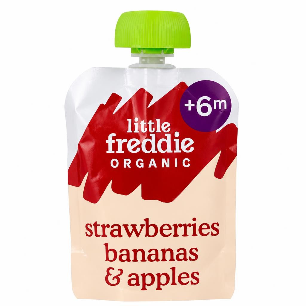 Little Freddie Organic Brain Support Strawberries, Banana & Apple pouch 6m+ 90g