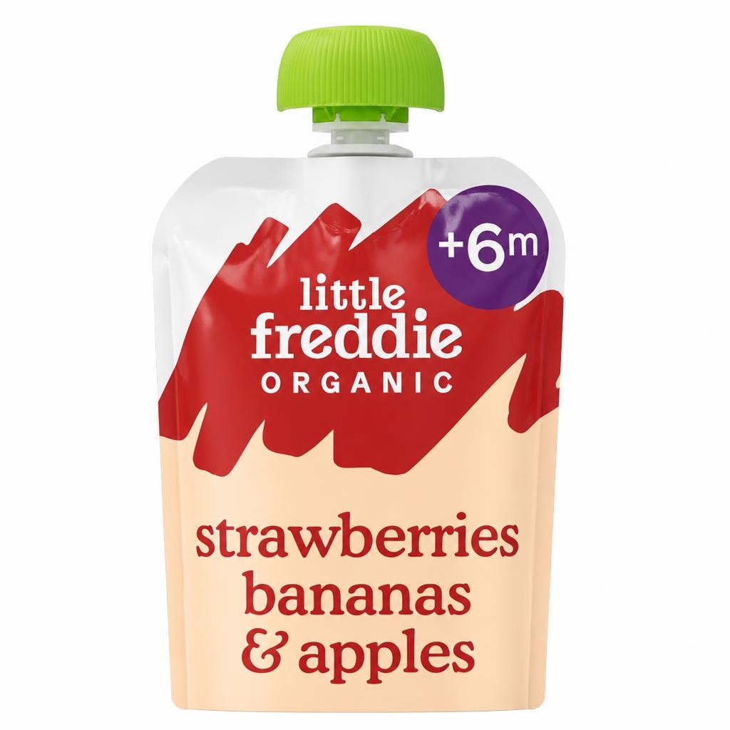 Little Freddie Organic Brain Support Strawberries, Banana & Apple pouch 6m+ 90g