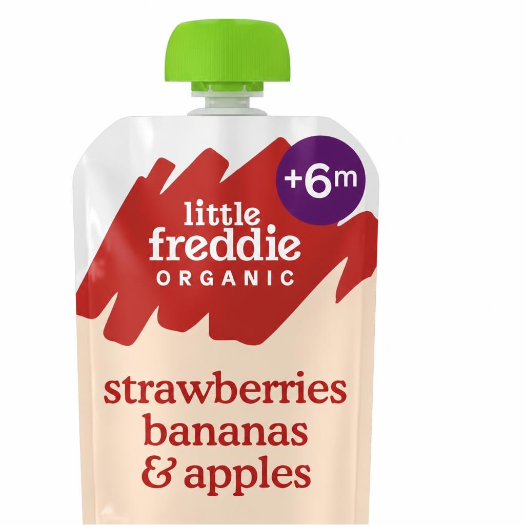 Little Freddie Organic Brain Support Strawberries, Banana & Apple pouch 6m+ 90g