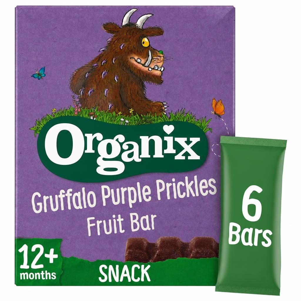 Organix Gruffalo Purple Prickles Blackcurrant & Date Organic Fruit Bars Toddler Snack Multipack 6 x 17g