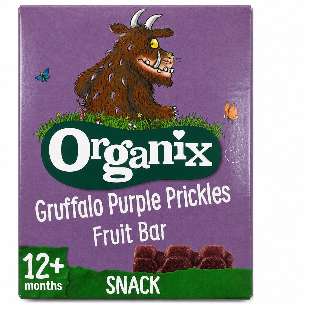Organix Gruffalo Purple Prickles Blackcurrant & Date Organic Fruit Bars Toddler Snack Multipack 6 x 17g