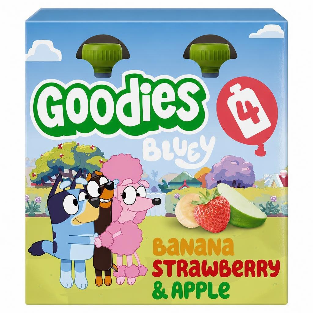 Goodies Bluey Banana Strawberry & Apple Pouch 4x100g