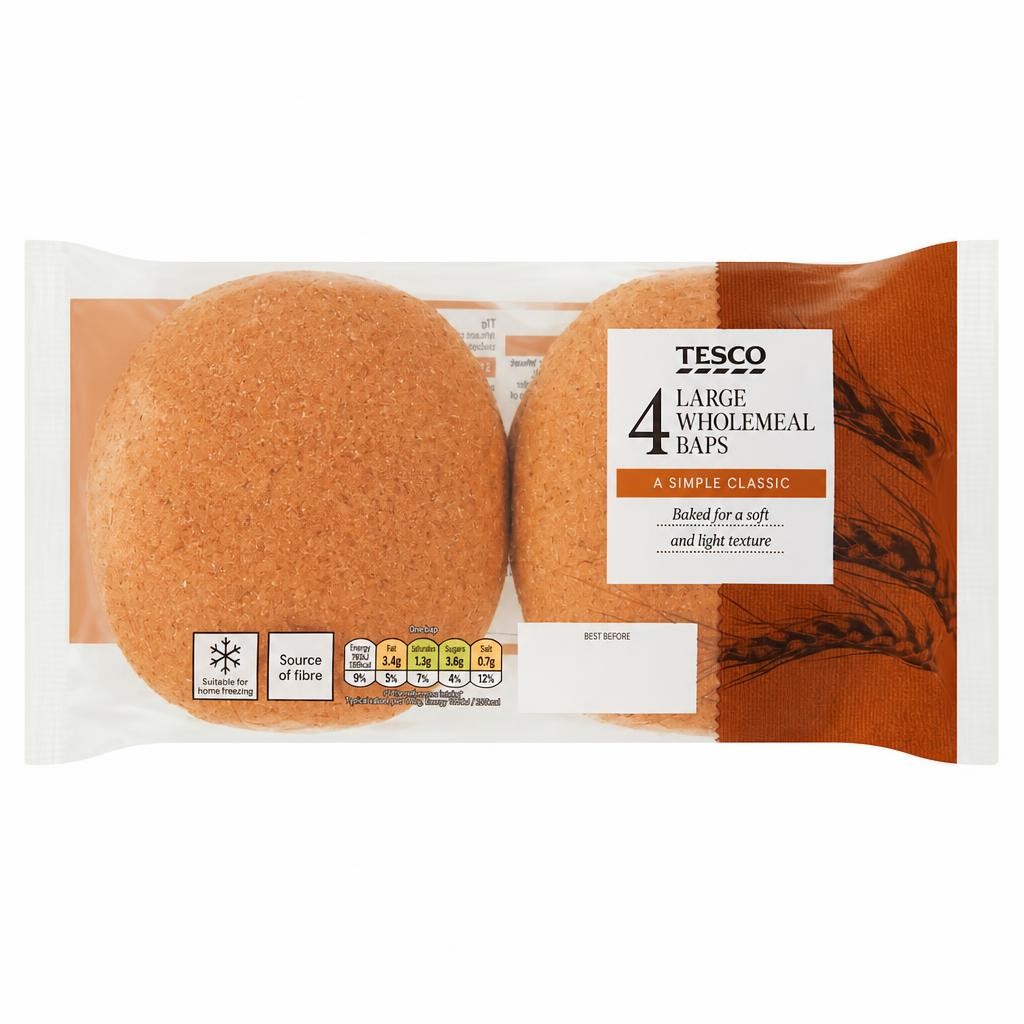 Tesco Large Wholemeal Baps 4 Pack