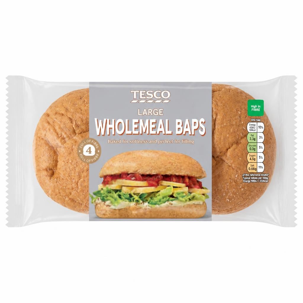 Tesco Large Wholemeal Baps 4 Pack