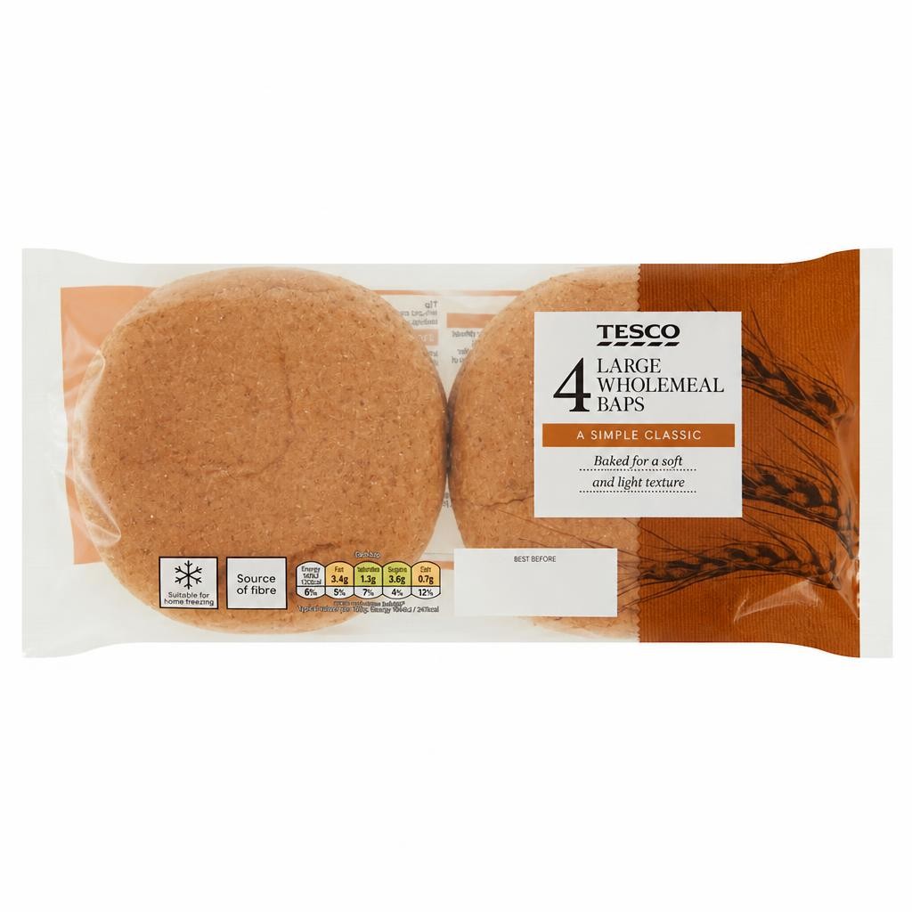 Tesco Large Wholemeal Baps 4 Pack