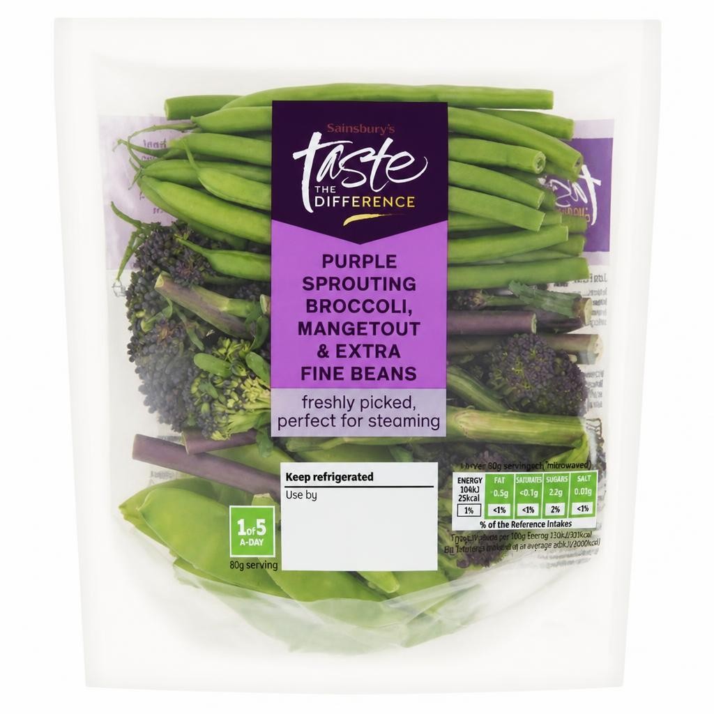 Sainsbury's Purple Sprouting Broccoli, Mangetout & Extra Fine Beans, Taste the Difference 160g