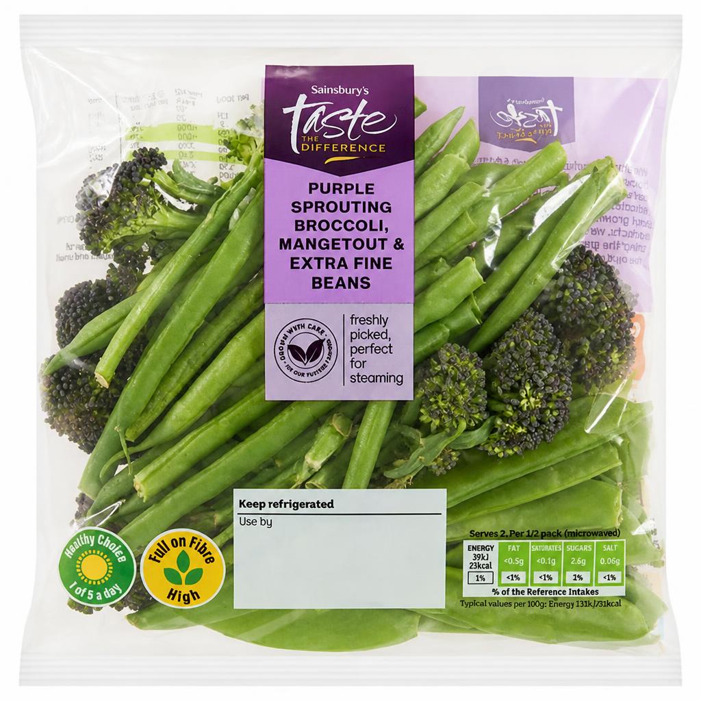 Sainsbury's Purple Sprouting Broccoli, Mangetout & Extra Fine Beans, Taste the Difference 160g