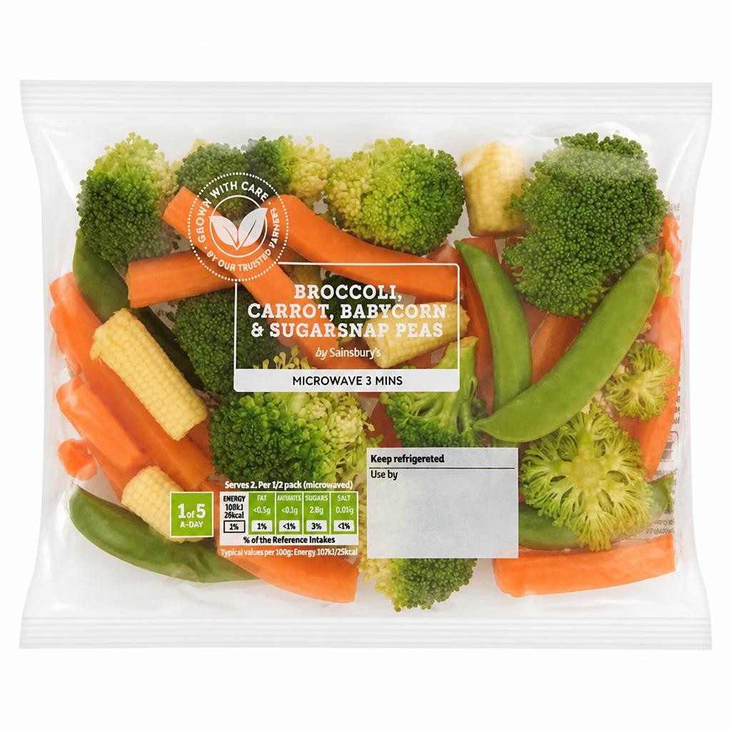 Sainsbury's Broccoli, Baby Corn, Carrots & Sugar Snap Peas 240g