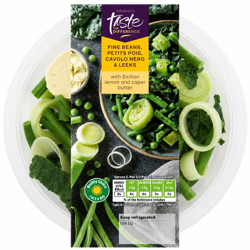Sainsbury's Fine Beans, Petits Pois, Cavolo Nero & Leeks, Taste the Difference 220g