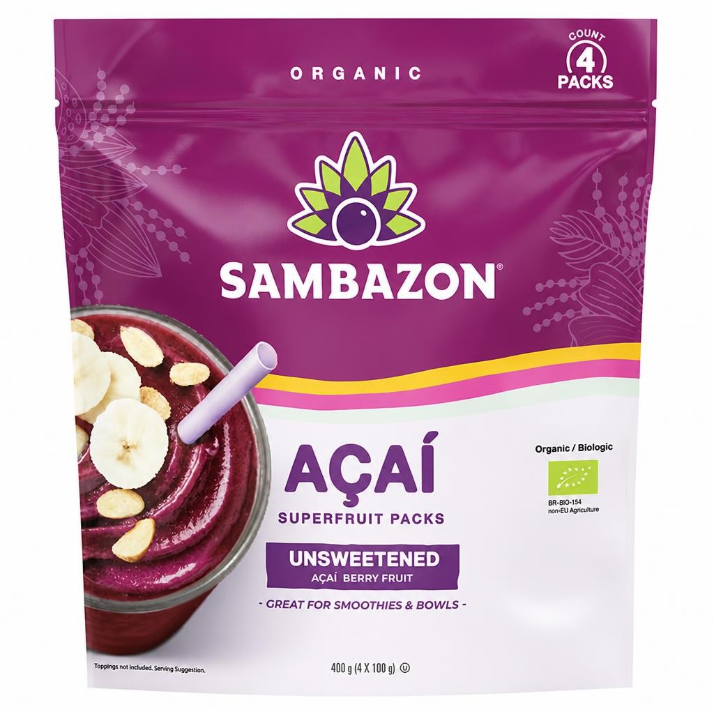 Sambazon Pure Unsweetened Acai Packs 4 x 100g