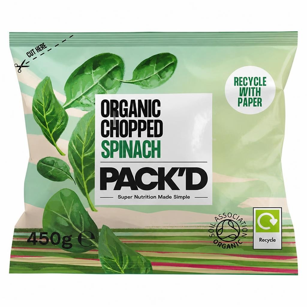 PACK'D Organic Chopped Spinach 450g
