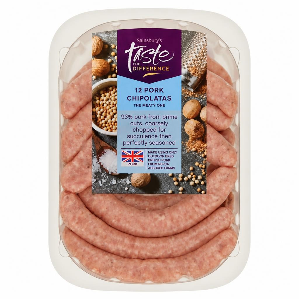 Sainsbury's British Pork Chipolata sausages, Taste the Difference x12 375g