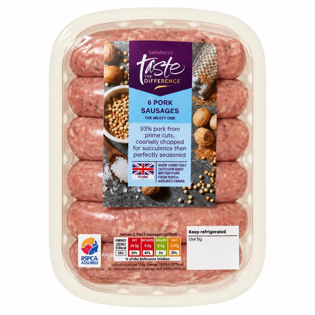 Sainsbury's British Pork Sausages, Taste the Difference x6 400g