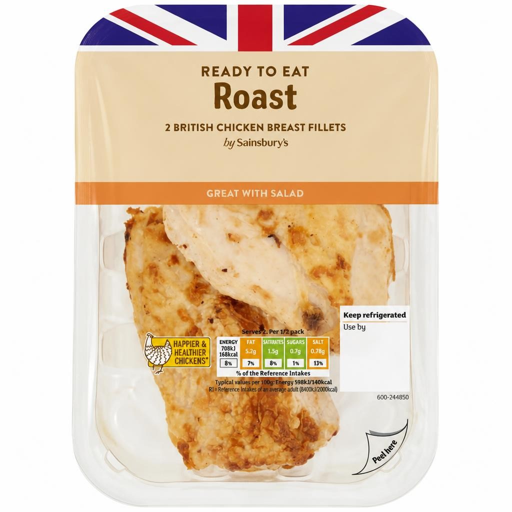 Sainsbury's Cooked Roast British Chicken Breast Fillets x2 240g
