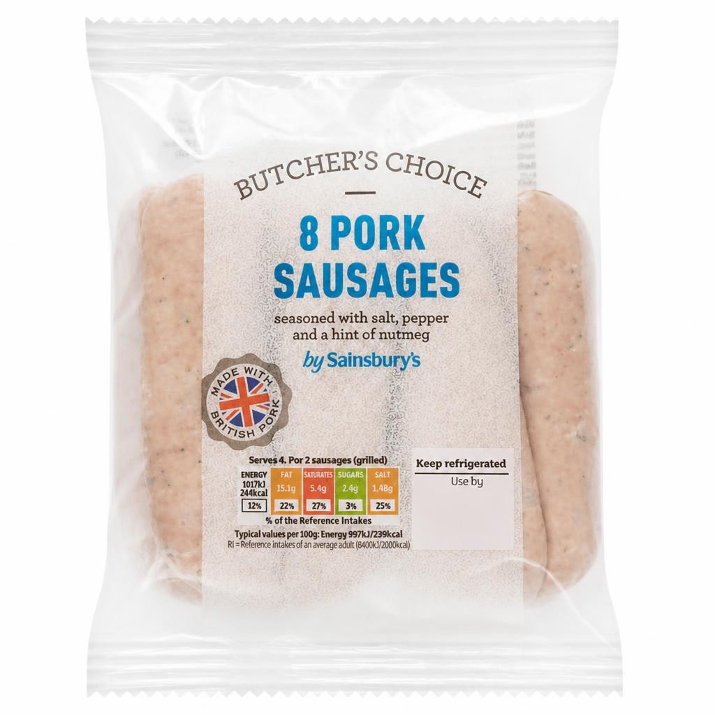 Sainsbury's Butcher's choice British Pork Sausage x8 454g