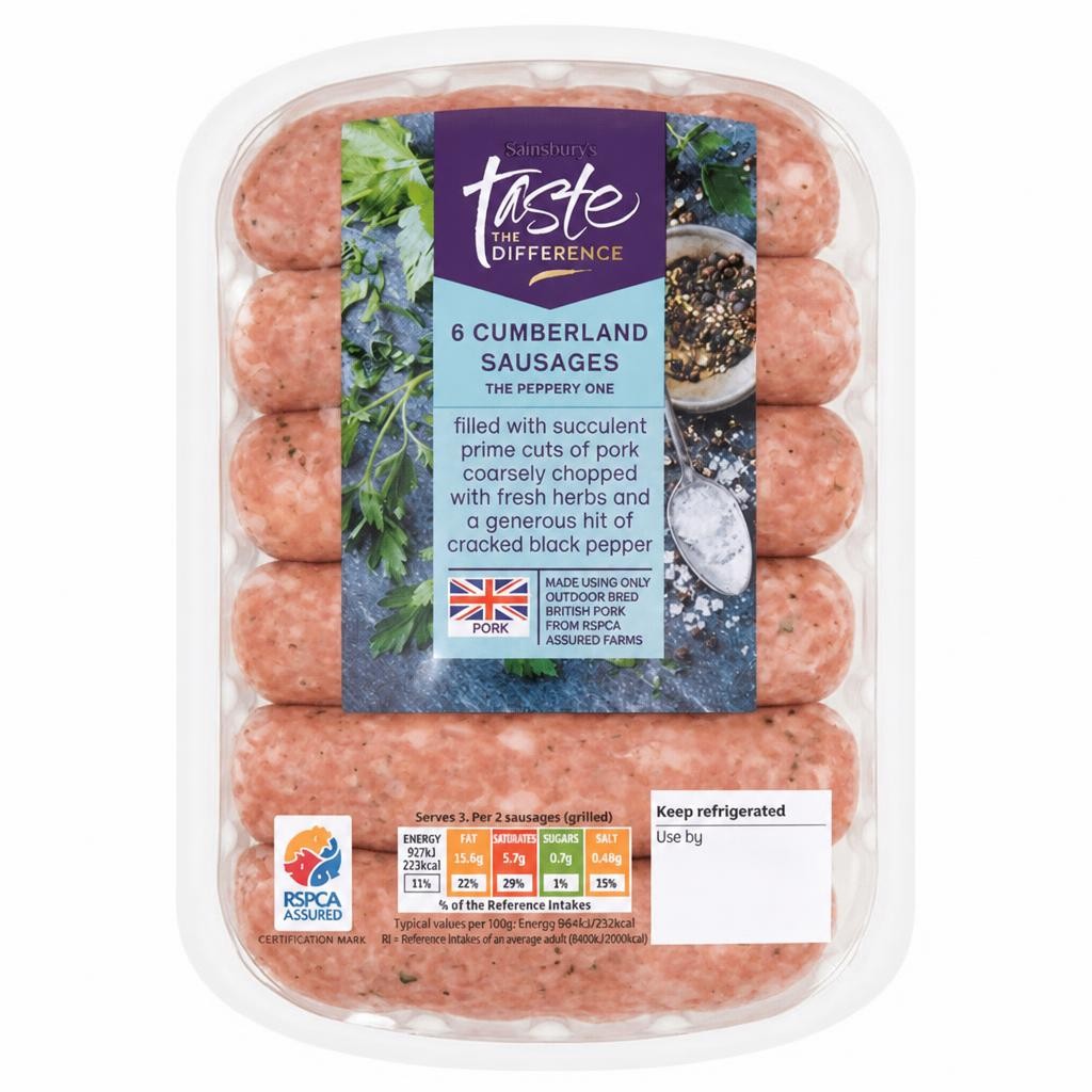 Sainsbury's British Pork Cumberland Sausages, Taste the Difference x6 400g