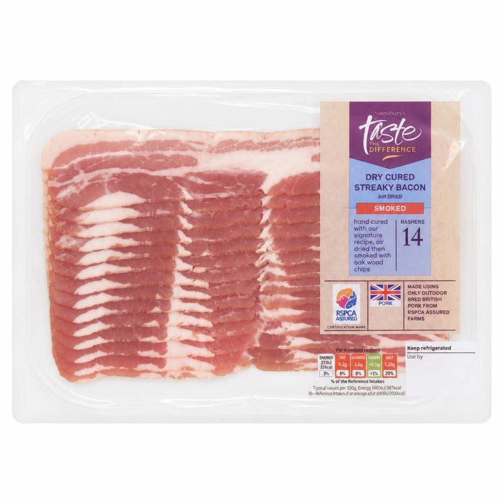 Sainsbury's Smoked Air Dried Streaky Bacon Rashers, Taste the Difference x14 220g