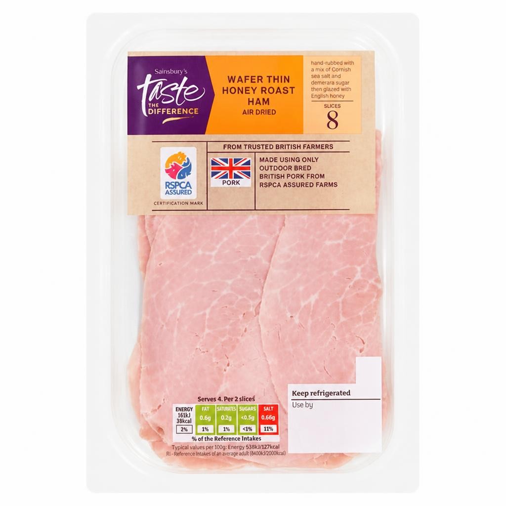 Sainsbury's Air Dried English Honey Roast Wafer Thin Lean Cooked British Ham, Taste the Difference 120g