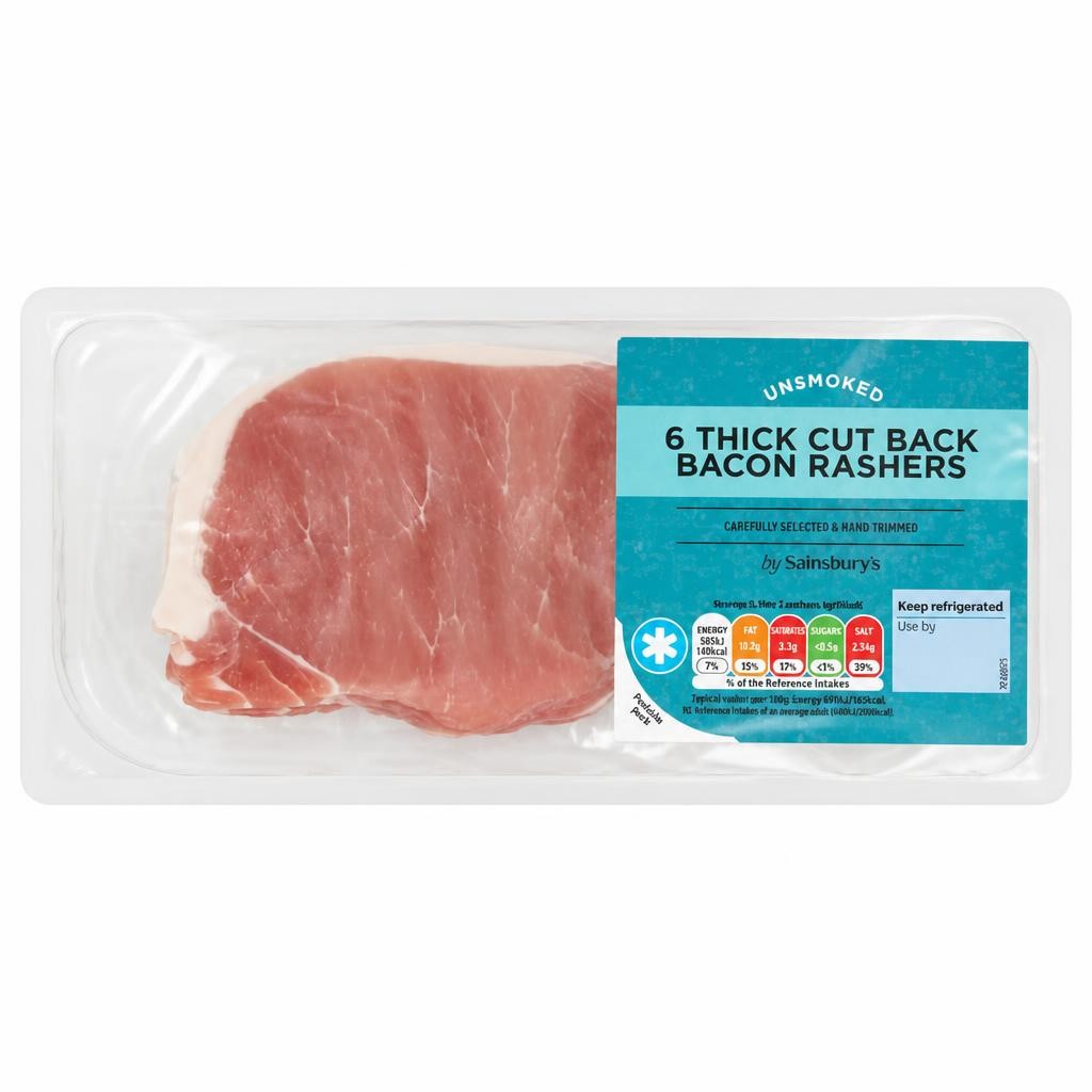Sainsbury's Unsmoked Thick Cut Back Bacon Rashers x6 300g