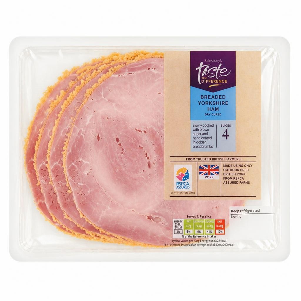 Sainsbury's Breaded Yorkshire Cured Cooked British Ham Slices, Taste the Difference x4 120g