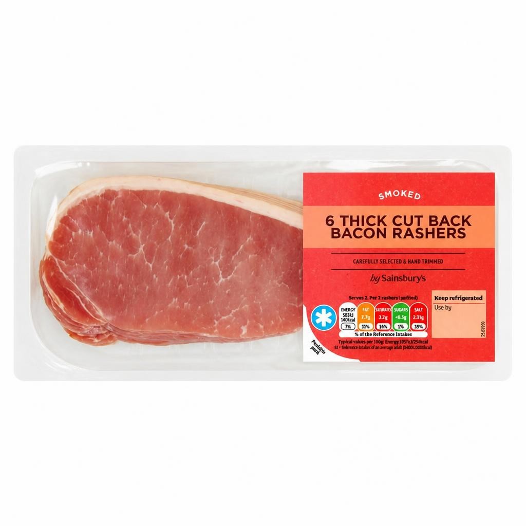 Sainsbury's Smoked Thick Cut Back Bacon Rashers X6 300g