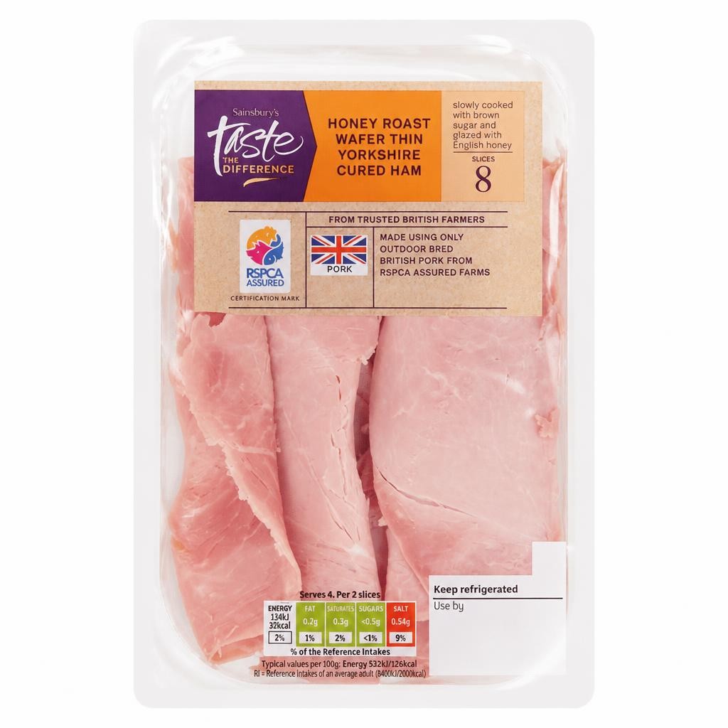 Sainsbury's Honey Roast Wafer Thin Yorkshire Cured Ham Slices, Taste the Difference x8 120g
