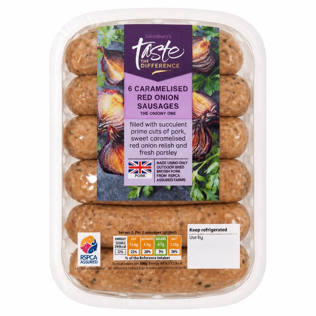 Sainsbury's British Pork and Red Onion Sausages, Taste the Difference x6 400g