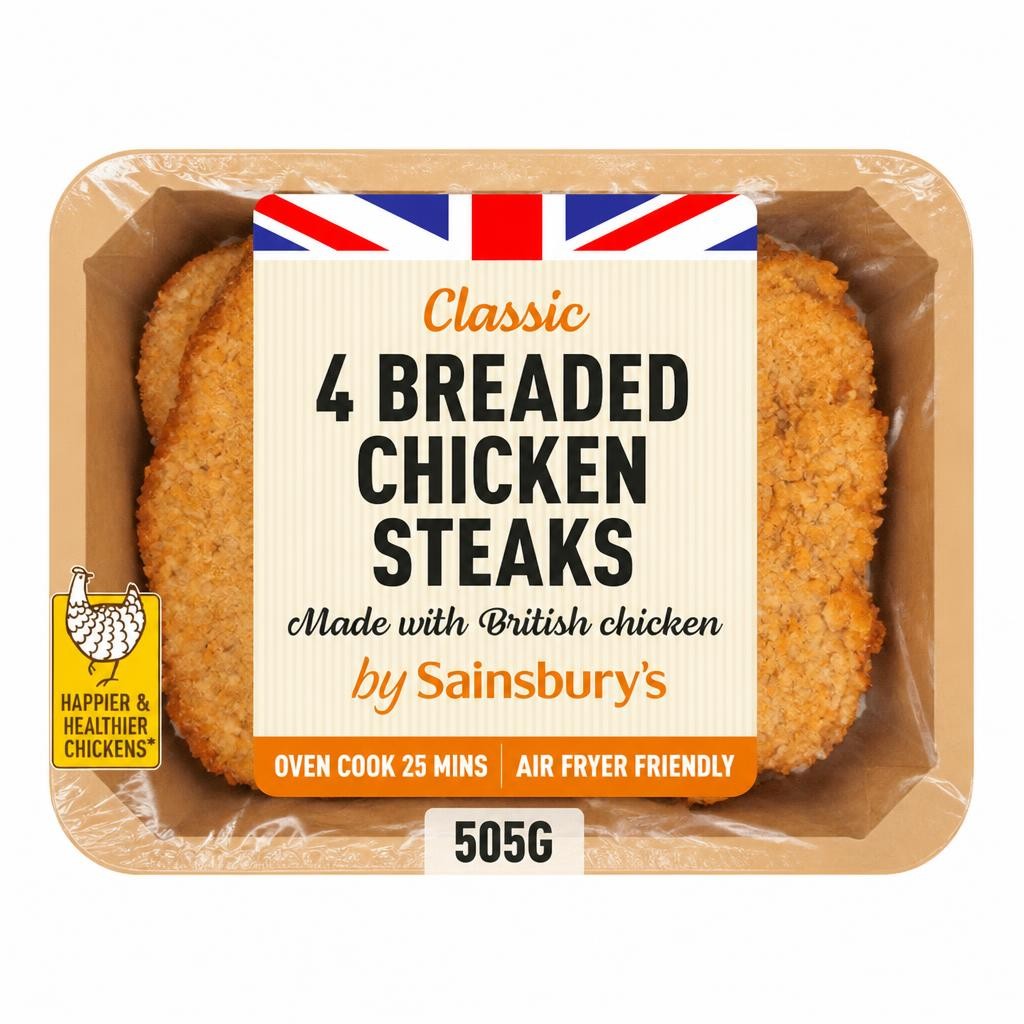Sainsbury's Fresh Breaded British Chicken Steaks x4 505g