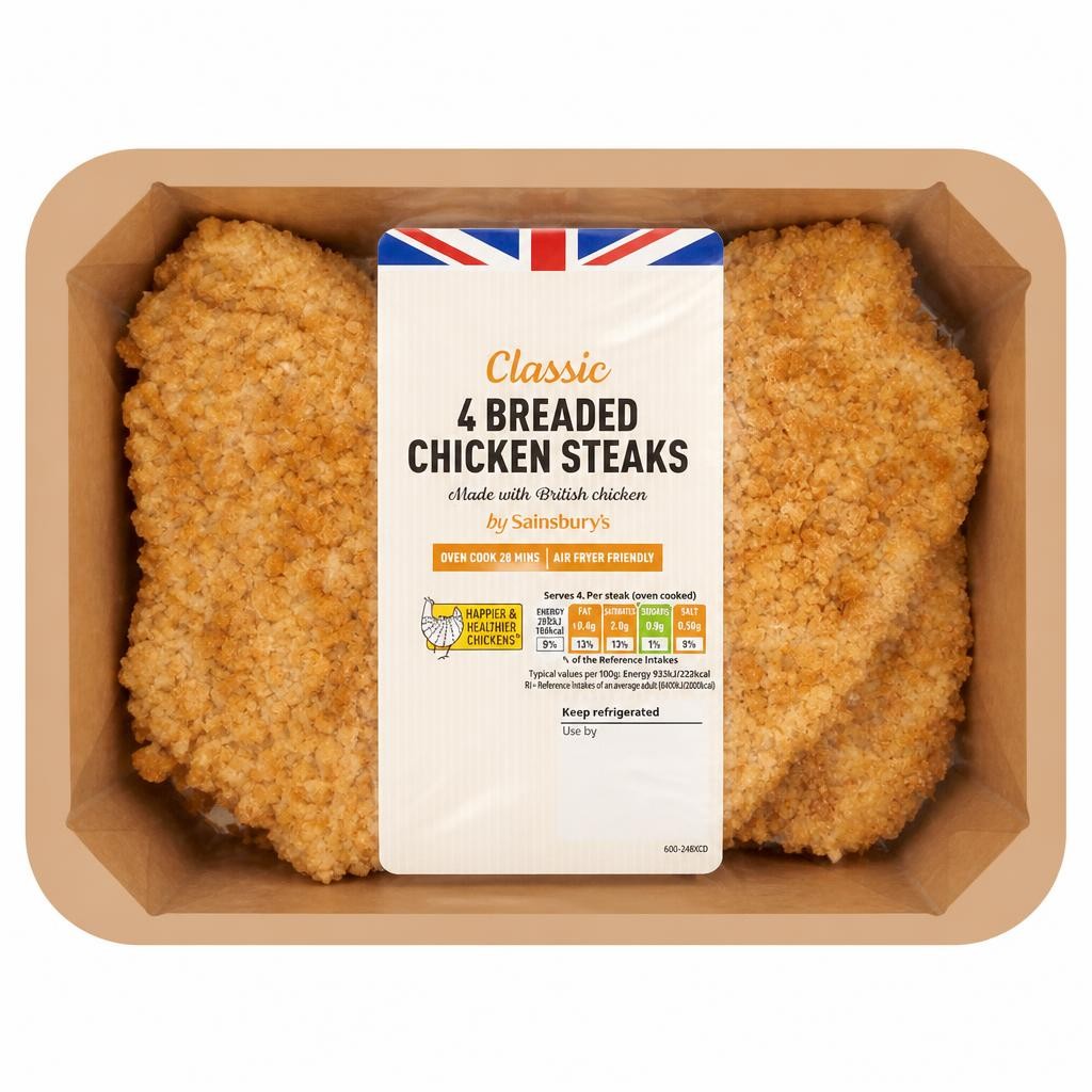 Sainsbury's Fresh Breaded British Chicken Steaks x4 505g