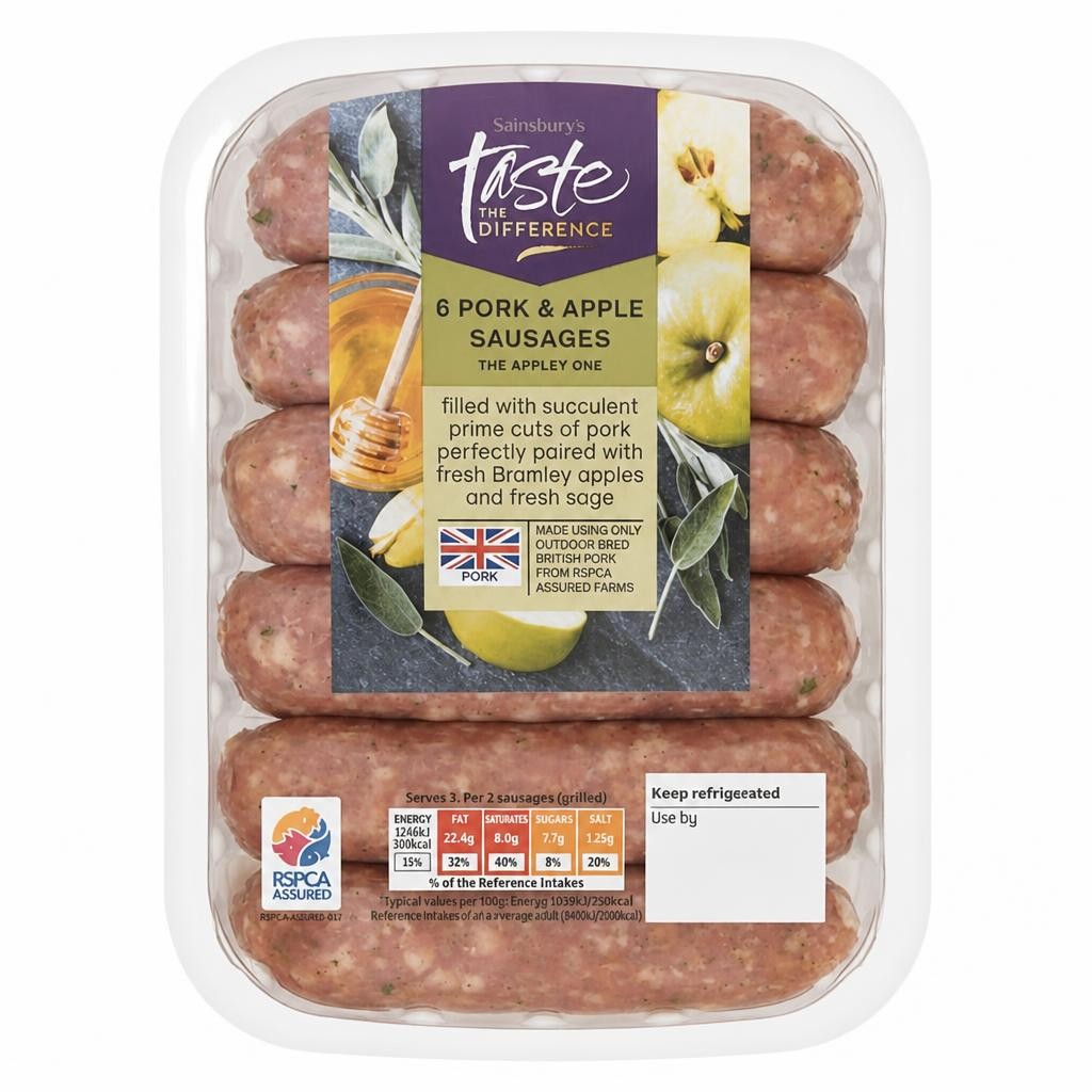 Sainsbury's British Pork & Apple Sausages, Taste the Difference x6 400g