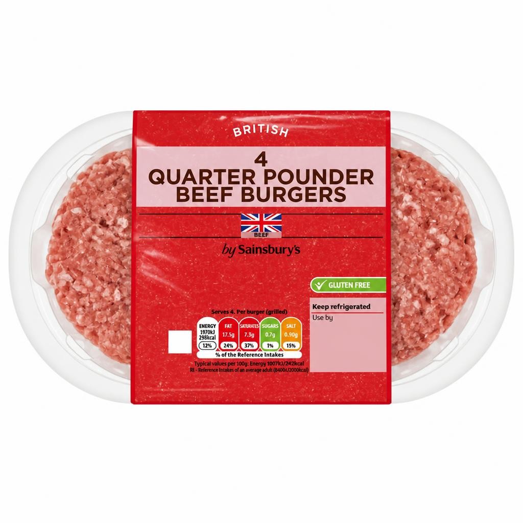 Sainsbury's 4 Quarter Pounder British Beef Burgers 454g